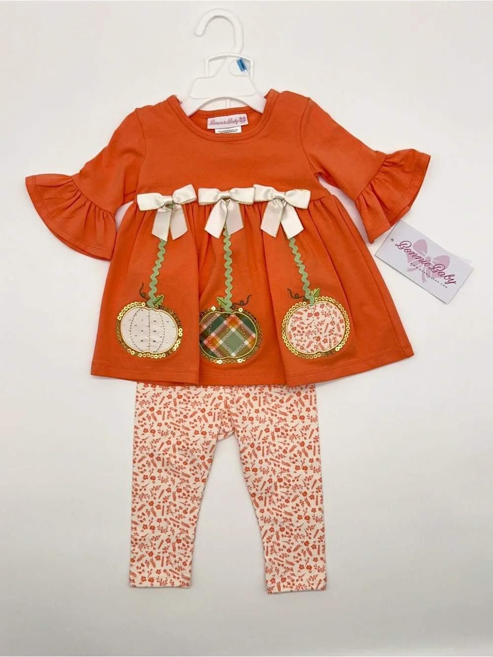 Bonnie Baby Girls 6-9M Fall Tunic Set with Pumpkins